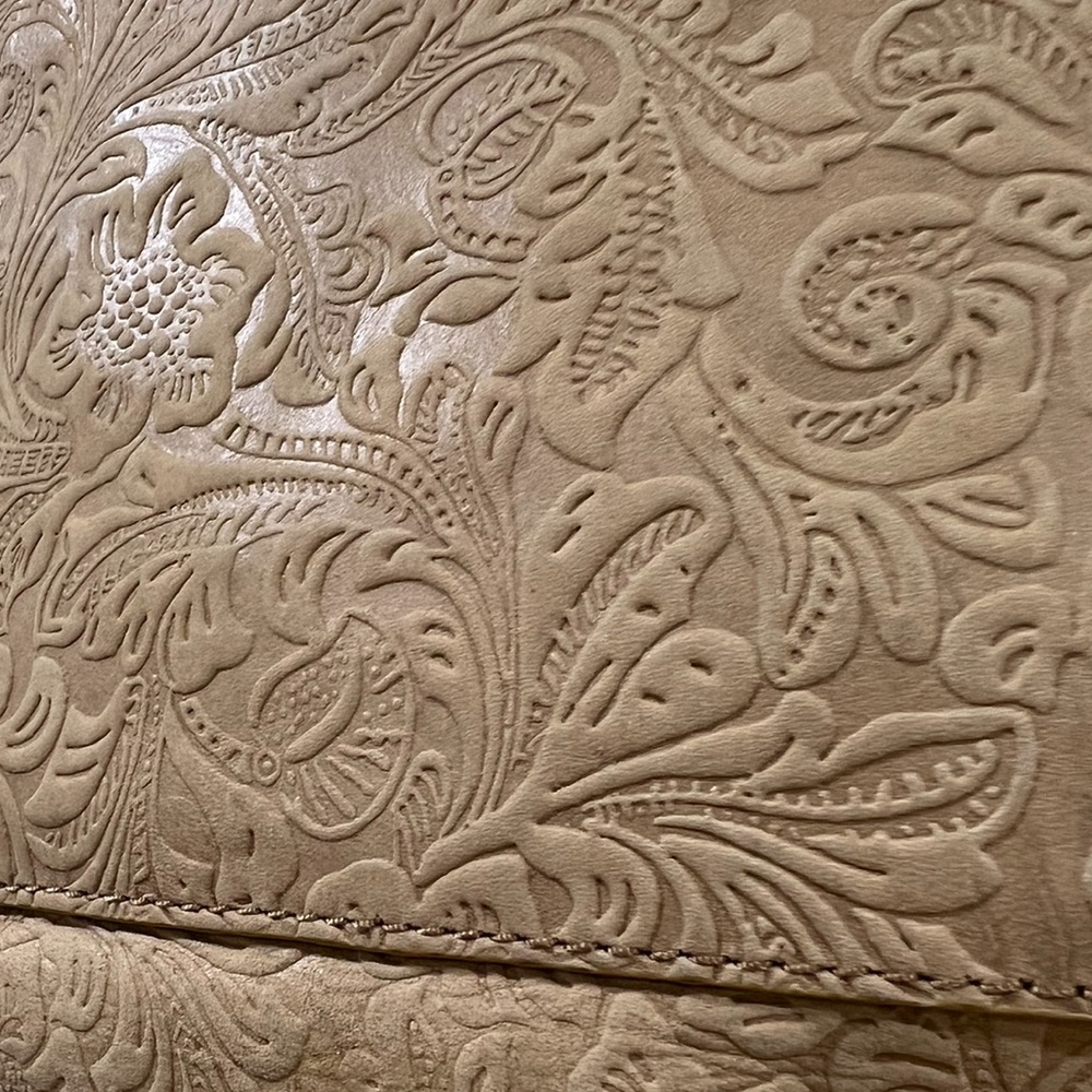 Steven By Steve Madden Tan Tooled Scroll Leather Top Handle Crossbody Purse - Picture 4 of 16